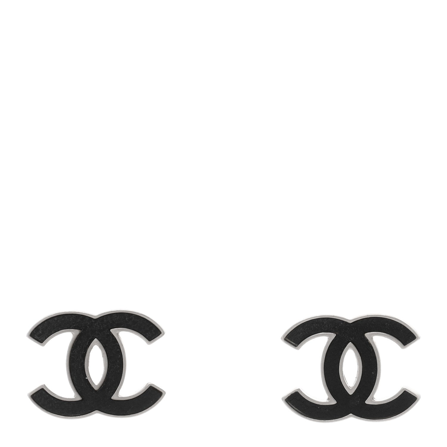 Chanel Lambskin CC Earrings Black Silver 1 of 4