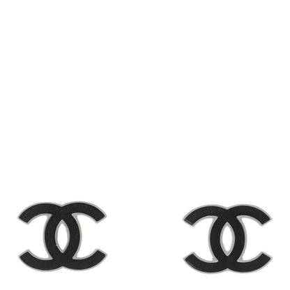 Chanel Lambskin CC Earrings Black Silver 1 of 4