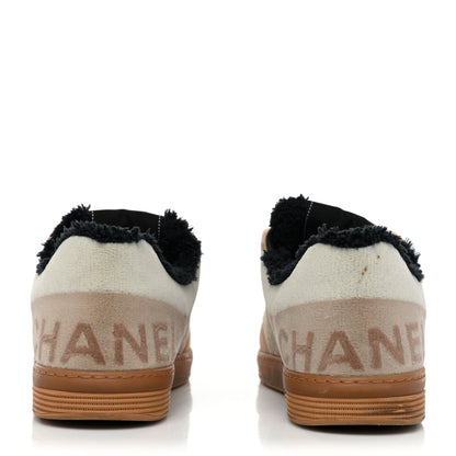 Chanel Fabric Suede Calfskin Logo Sneakers 38 Light Beige 4 of 13