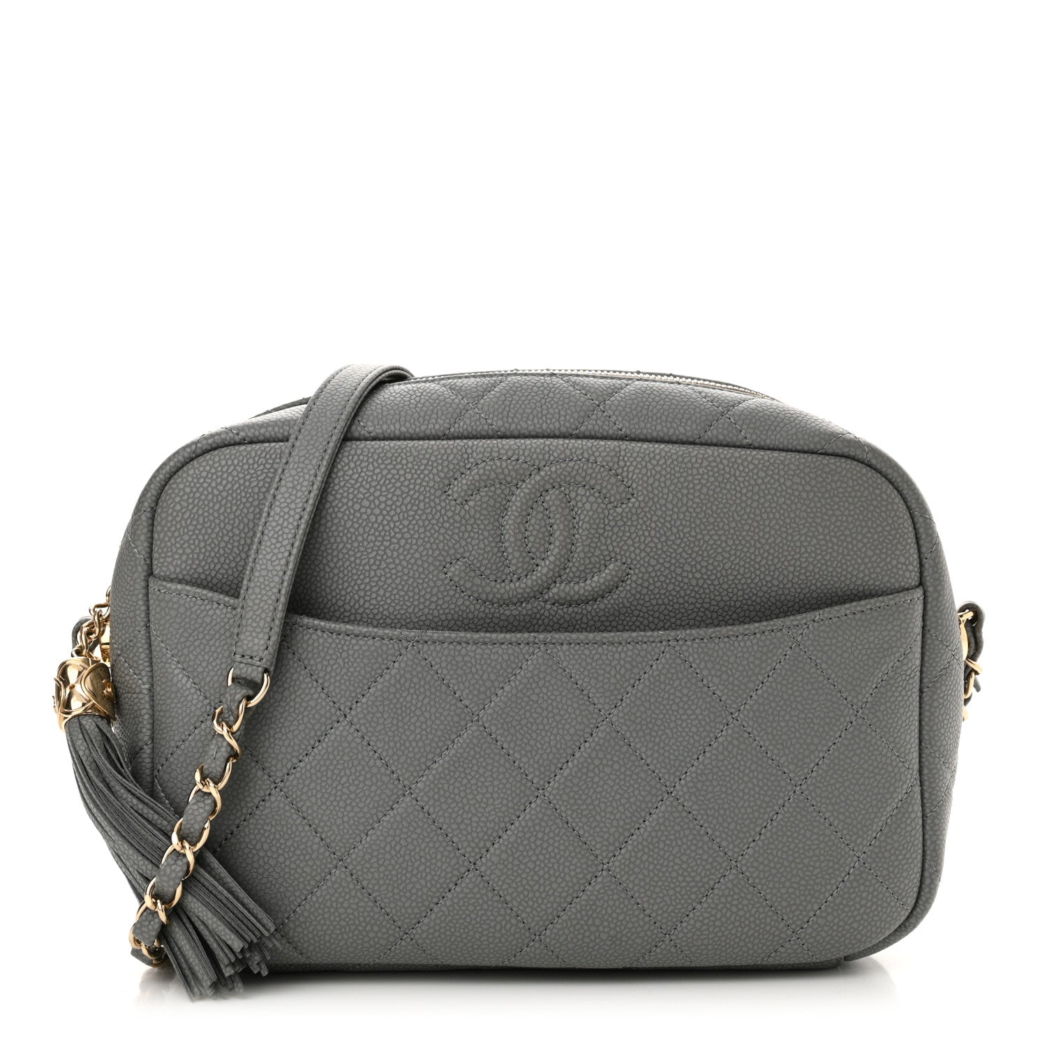 Chanel Iridescent Caviar Flat Quilted Small Coco Tassel Camera Case Grey 1 of 12