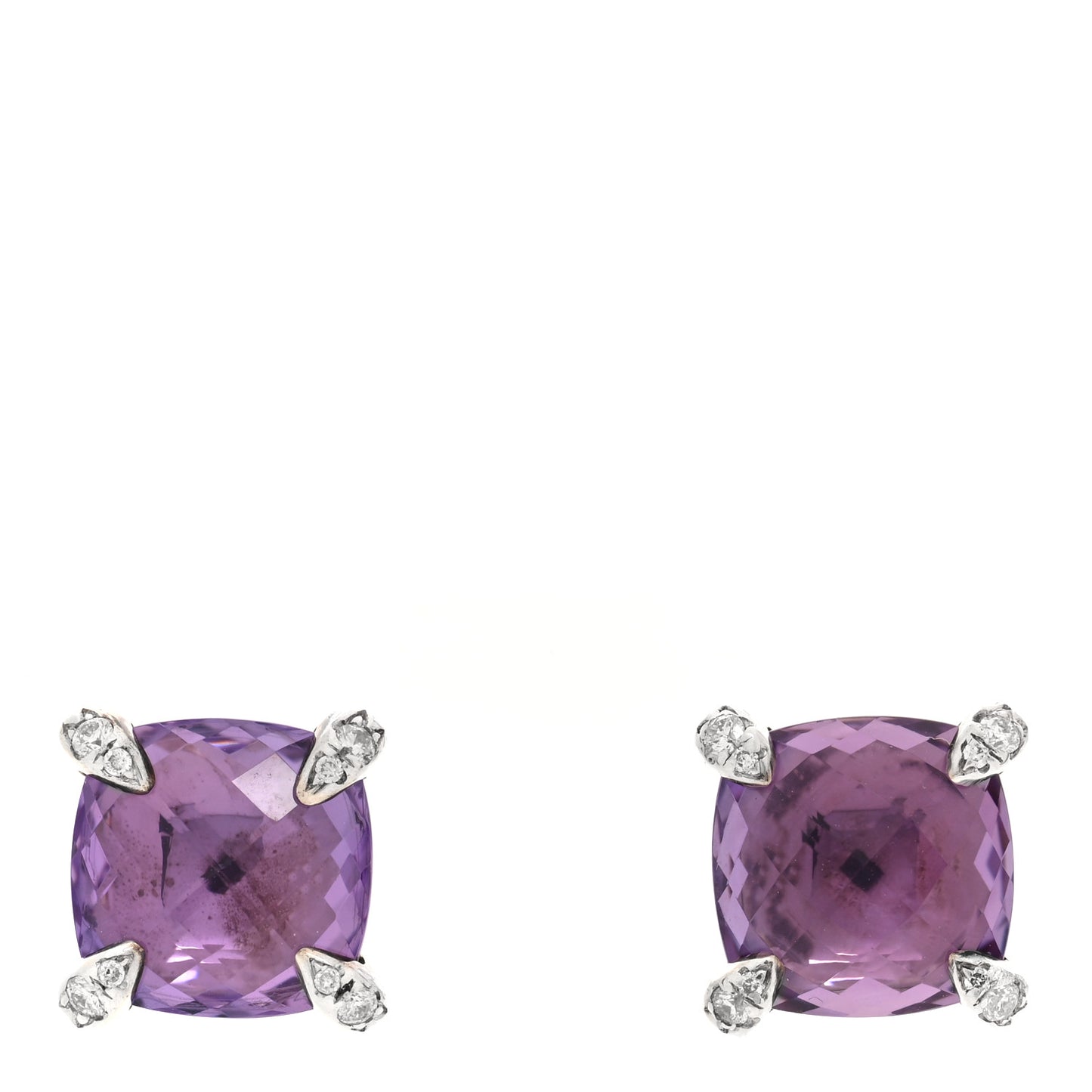 Sterling Silver Diamond Amethyst 9mm Chatelaine Earrings