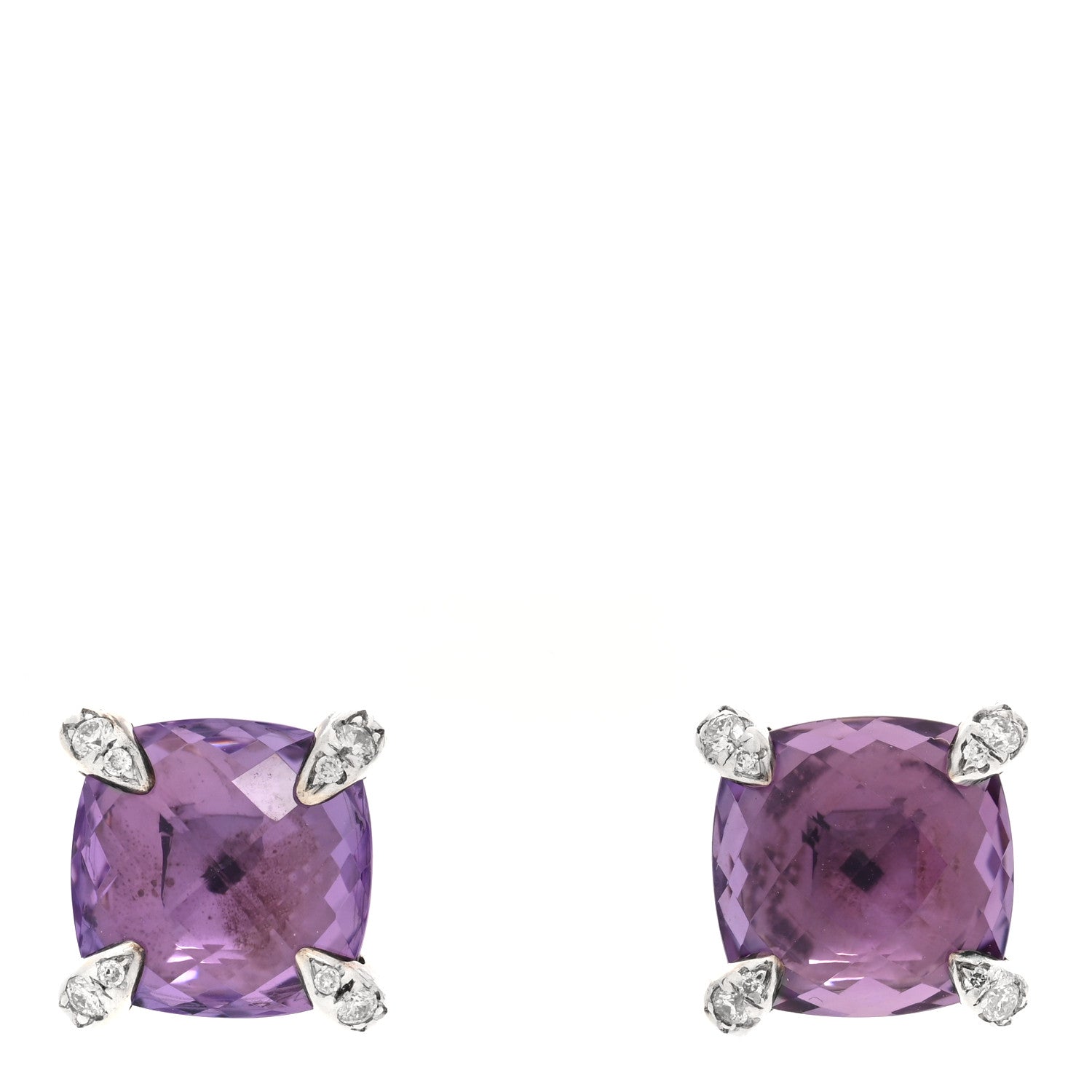 David Yurman Sterling Silver Diamond Amethyst 9mm Chatelaine Earrings 1 of 4