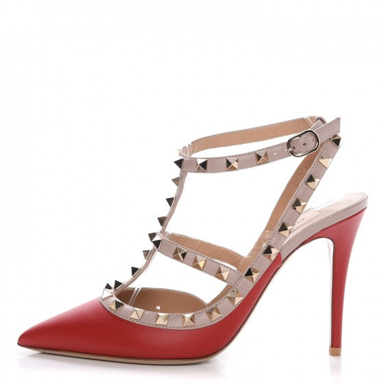 Valentino Garavani Nappa Rockstud Ankle Strap 100mm Pumps 37.5 Rubino Poudre 1 of 9