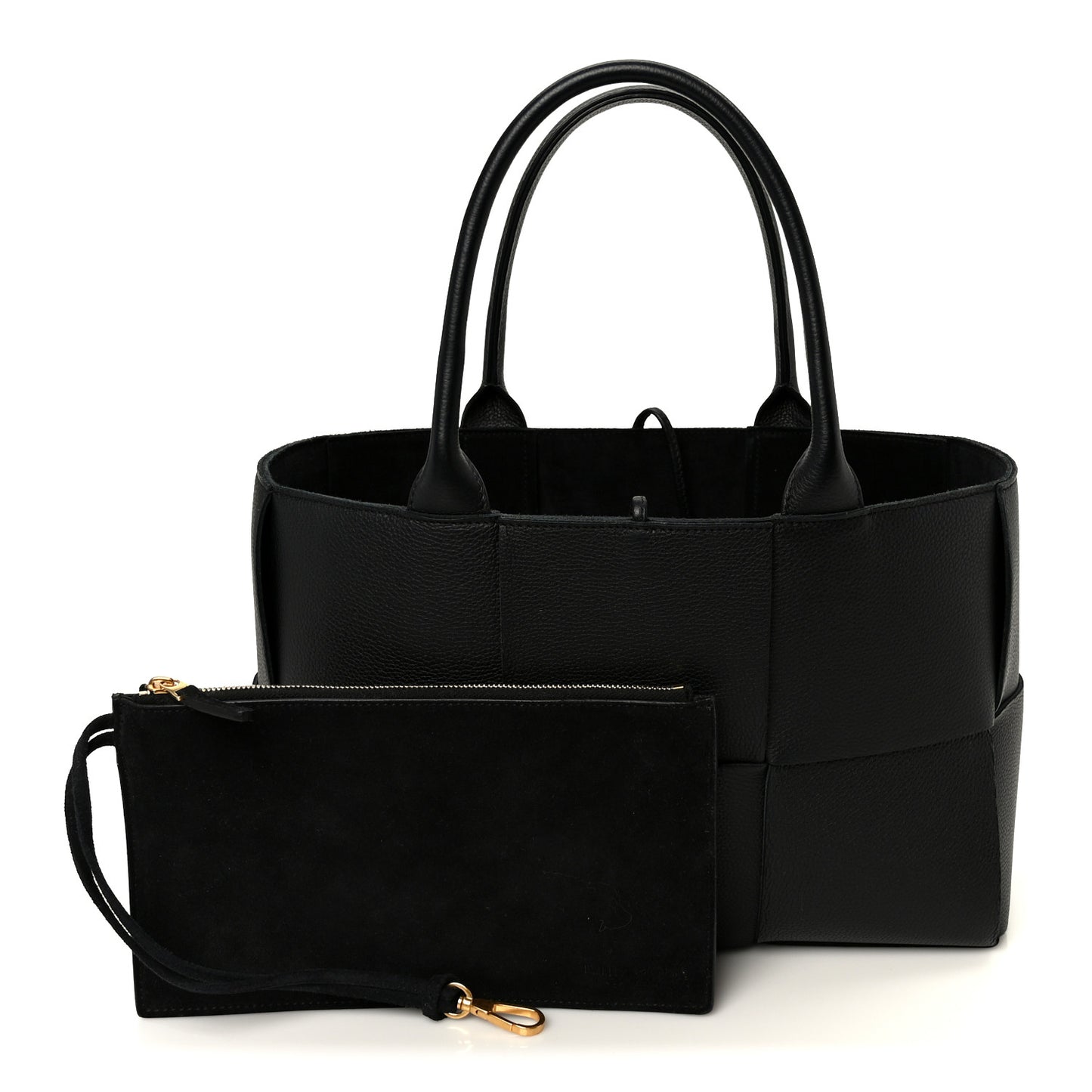 Grained Calfskin Intrecciato Small Arco Tote Black