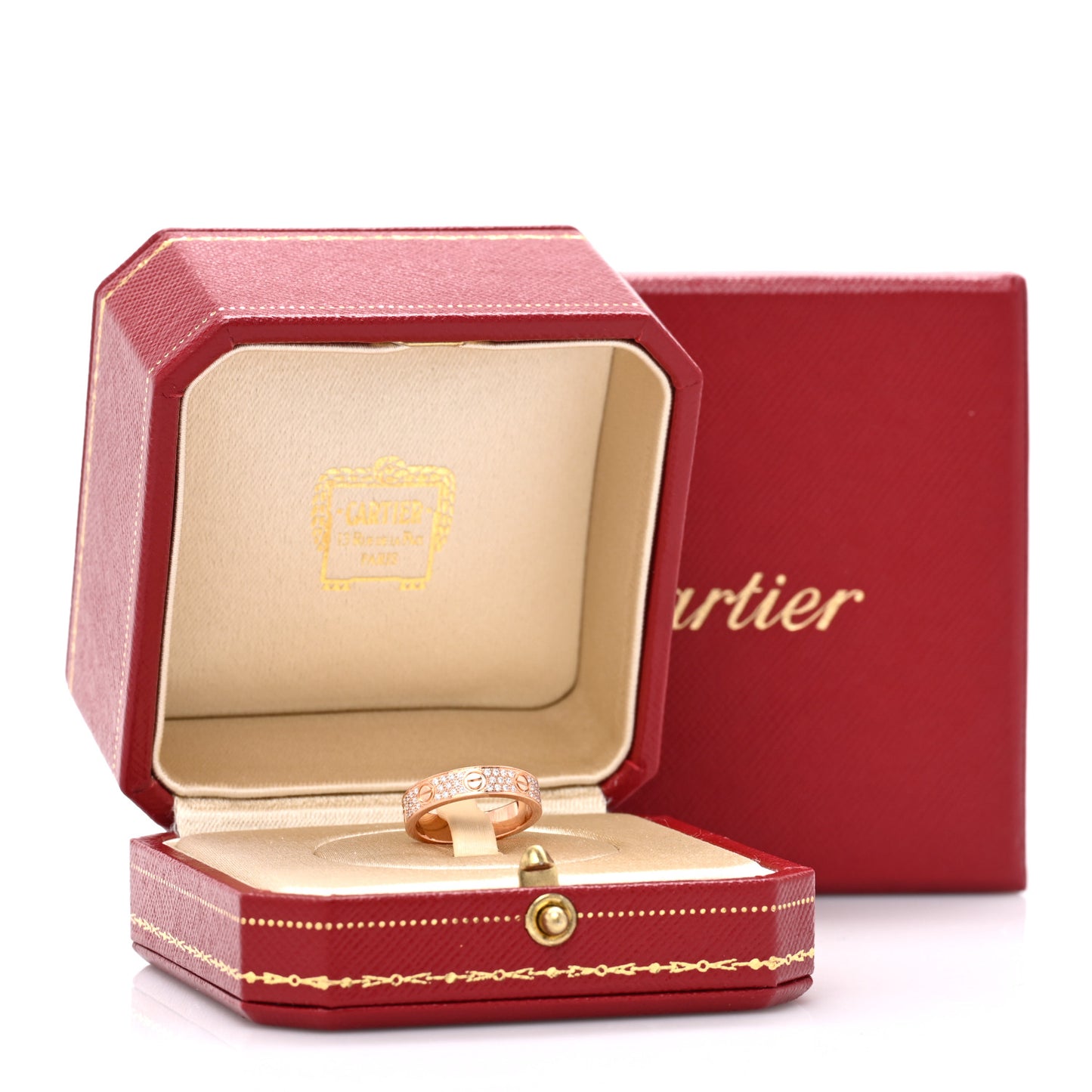 18K Pink Gold Diamond 4mm LOVE Wedding Paved Band Ring 47 4