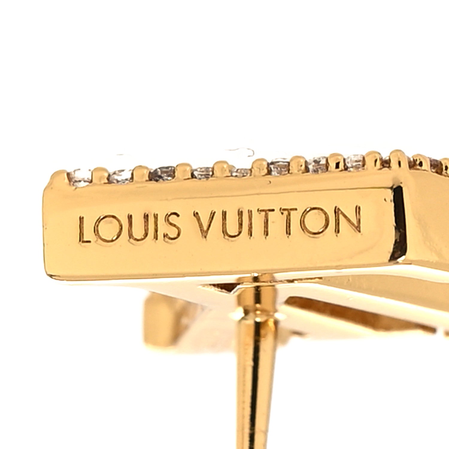 Louis Vuitton Metal Crystal LV Iconic Earrings Gold 4 of 5