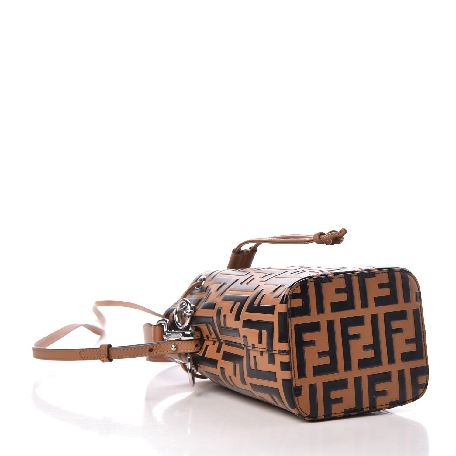 Fendi Calfskin F is FF Embossed Small Mon Tresor Bucket Bag Tobacco Black 5 of 10