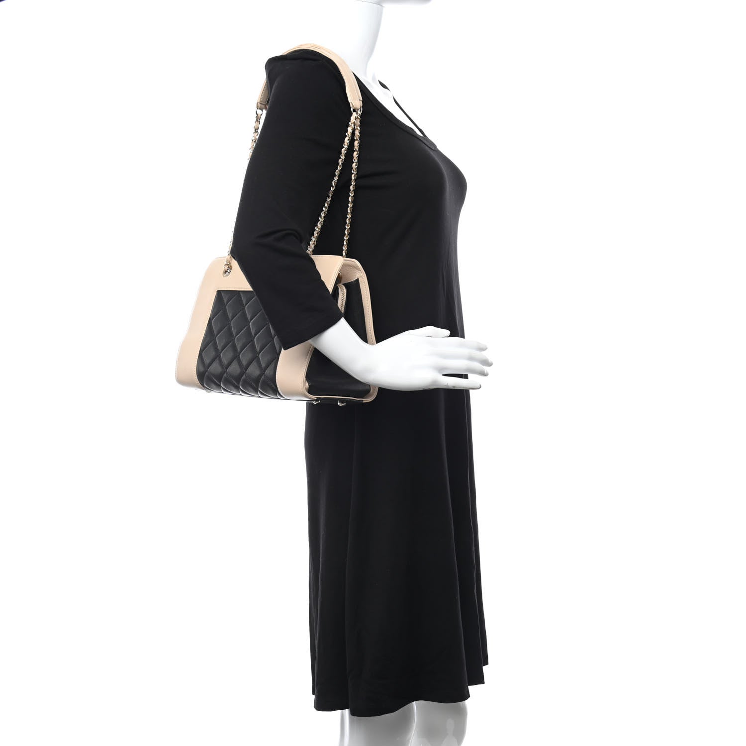 Chanel Sheepskin Quilted Mademoiselle Vintage Shopping Tote Beige Black 2 of 13