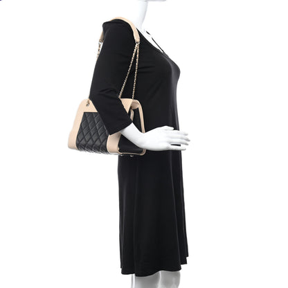 Chanel Sheepskin Quilted Mademoiselle Vintage Shopping Tote Beige Black 2 of 13