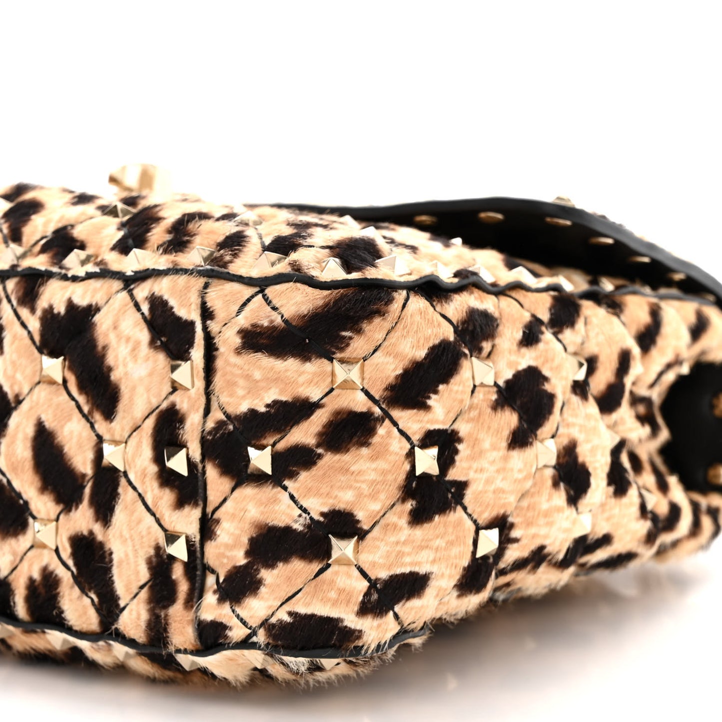 Calf Hair Leopard Print Medium Rockstud Spike Shoulder Bag