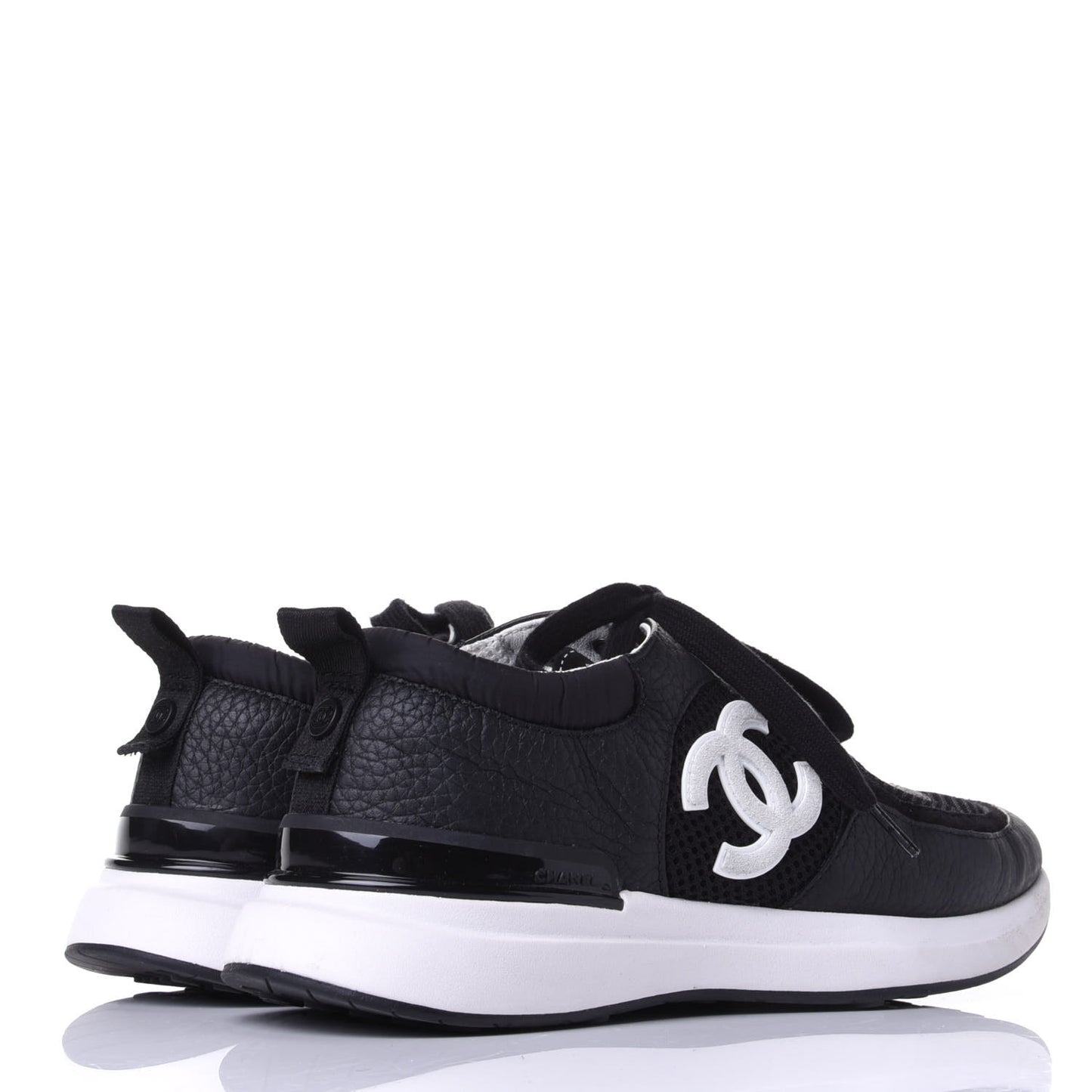 Calfskin Mesh Lycra Suede Womens Logo Sneakers 37.5 Black