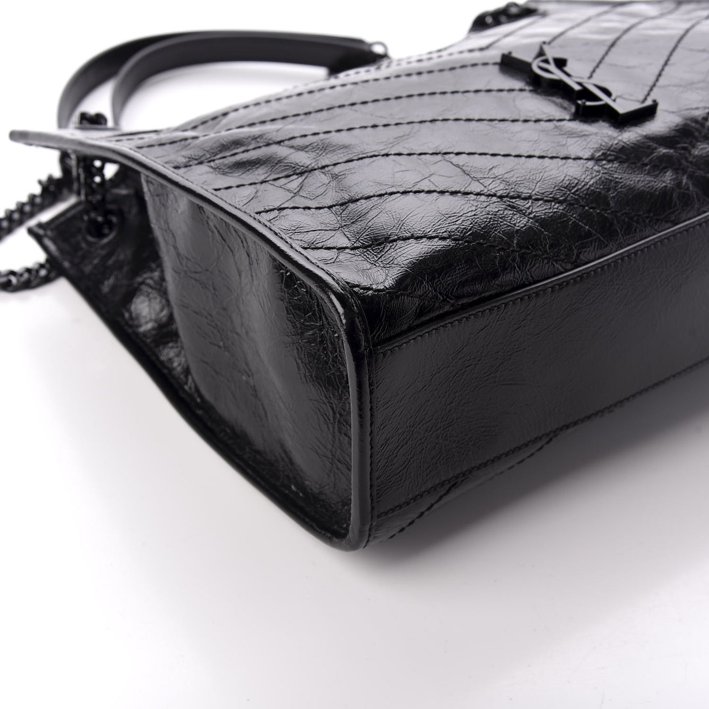 Crinkled Calfskin Matelasse Monogram Large Niki Shopper Tote Black