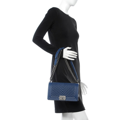 Chanel Wrinkled Lambskin Chevron Quilted Medium Boy Flap Navy 3 of 8
