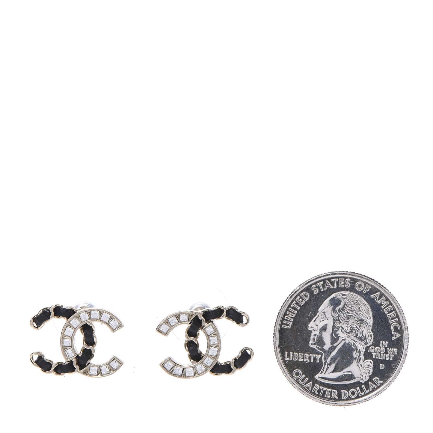 Crystal Baguette Lambskin Chain CC Vintage Allure Stud Earrings Black Gold
