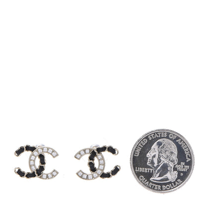 Chanel Crystal Baguette Lambskin Chain CC Vintage Allure Stud Earrings Black Gold 3 of 10