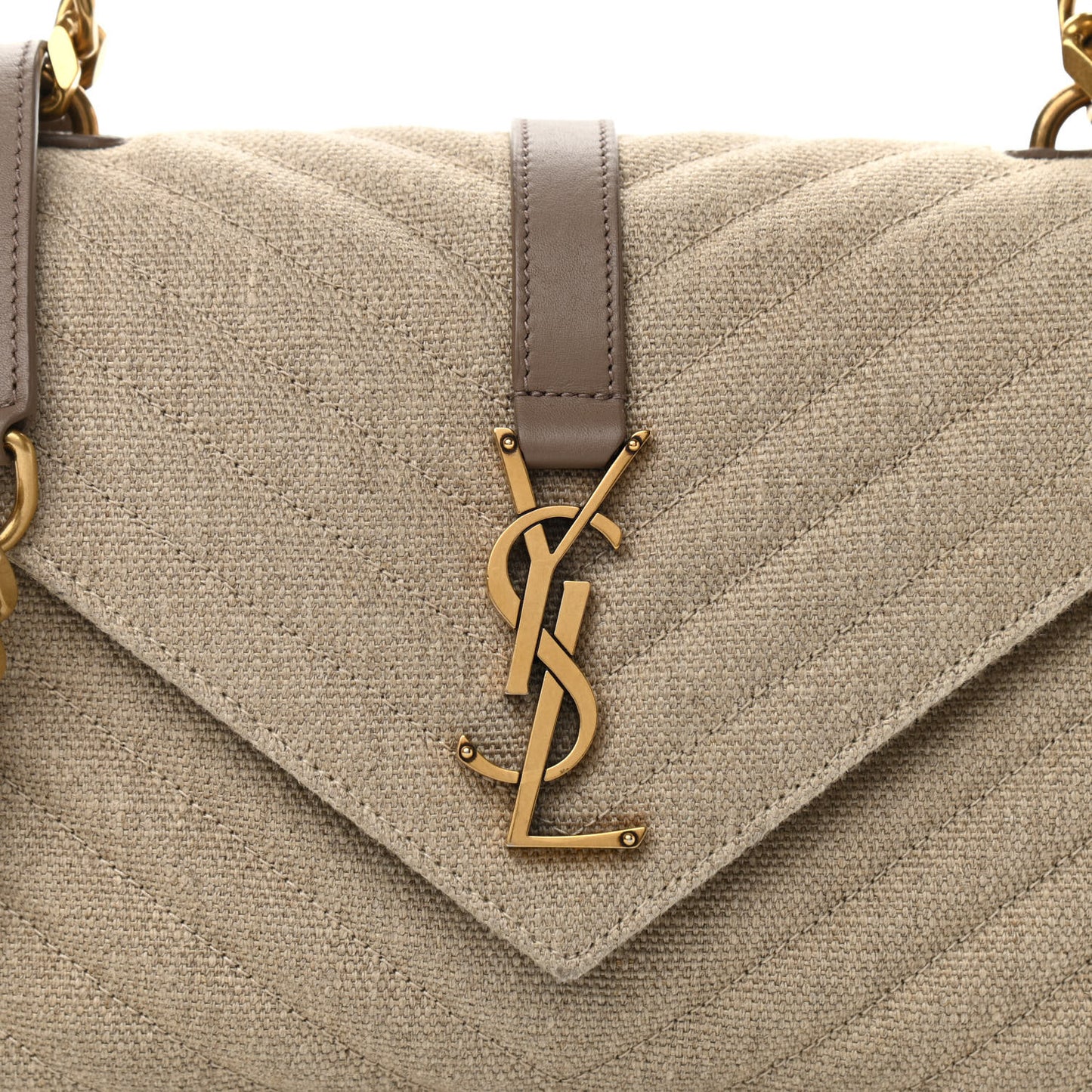 Linen Quilted College Medium Chain Bag Taupe