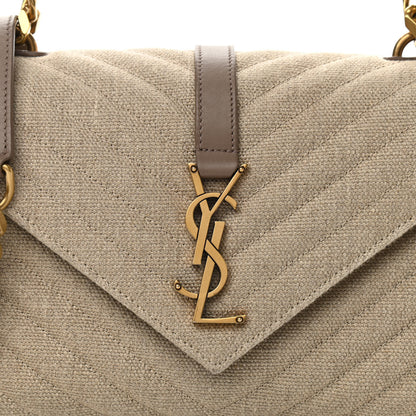 Saint Laurent Linen Quilted College Medium Chain Bag Taupe 7 of 12
