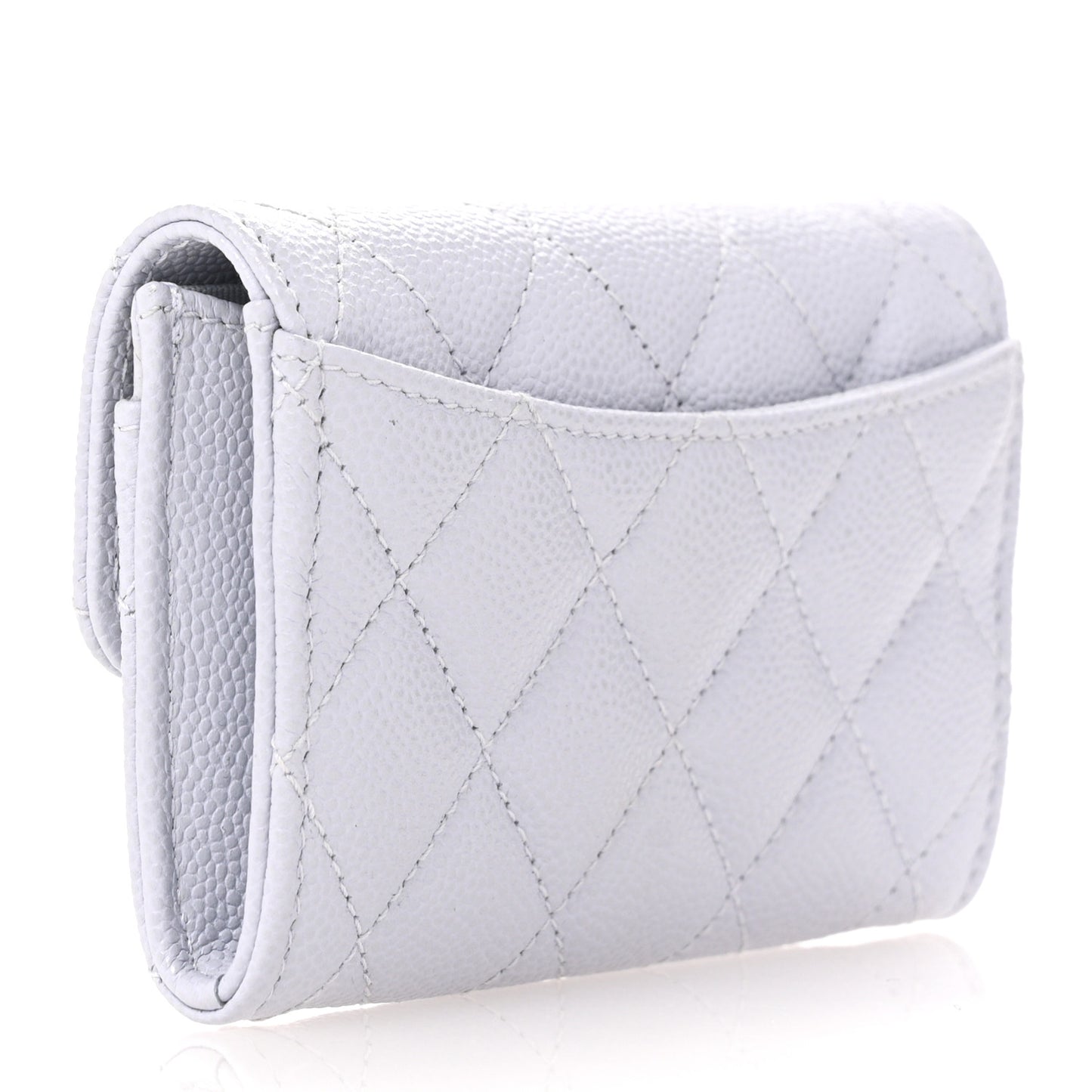 Caviar Quilted Flap Card Holder Wallet Light Blue