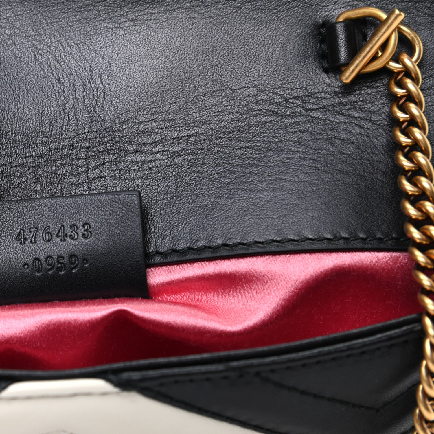 Gucci Calfskin Matelasse Super Mini GG Marmont Shoulder Bag Black White 7 of 10