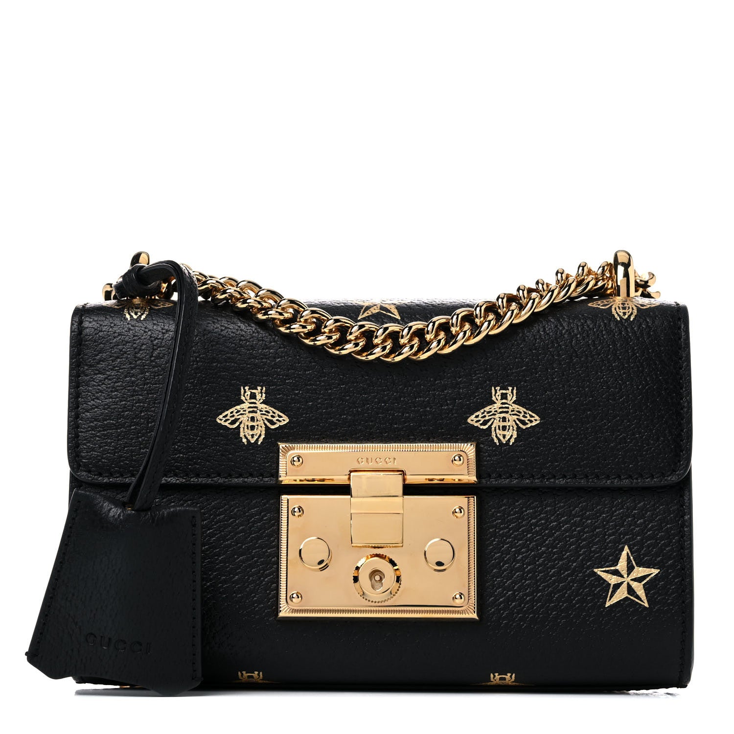 Gucci Grained Calfskin Bee Star Small Padlock Shoulder Bag Black 1 of 10