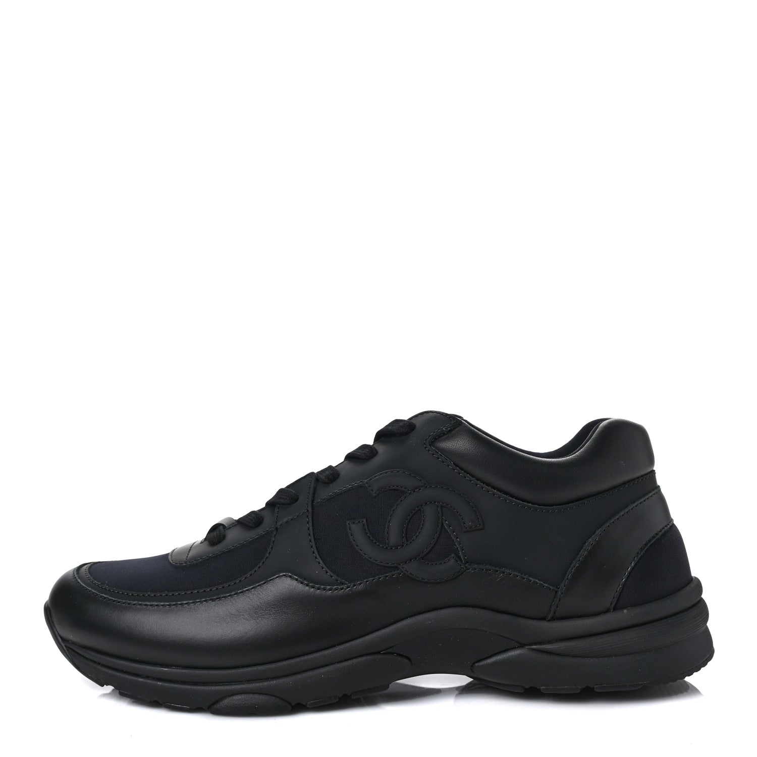 Chanel Fabric Calfskin Suede Mens CC Sneakers 44 Black 1 of 6