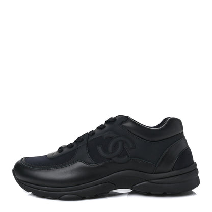 Chanel Fabric Calfskin Suede Mens CC Sneakers 44 Black 1 of 6