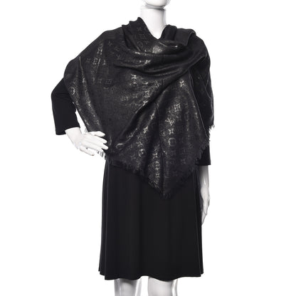 Louis Vuitton Silk Wool Monogram Shine Shawl Black 2 of 3