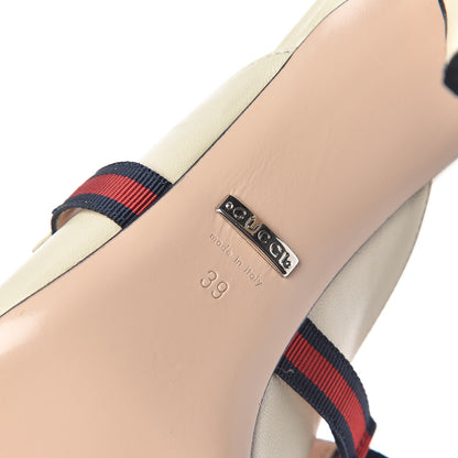 Gucci Malaga Kid Sylvie Web Cross Strap Mid-Heel Slides 39 Vintage White 6 of 12
