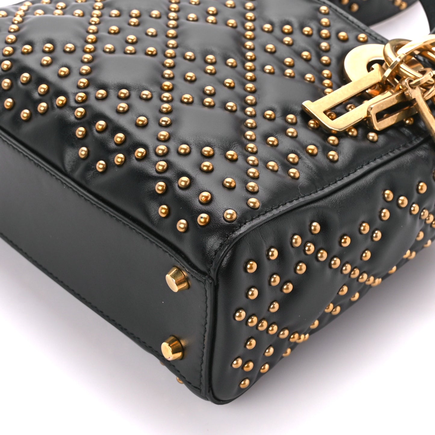 Lambskin Studded Mini Supple Lady Dior Black