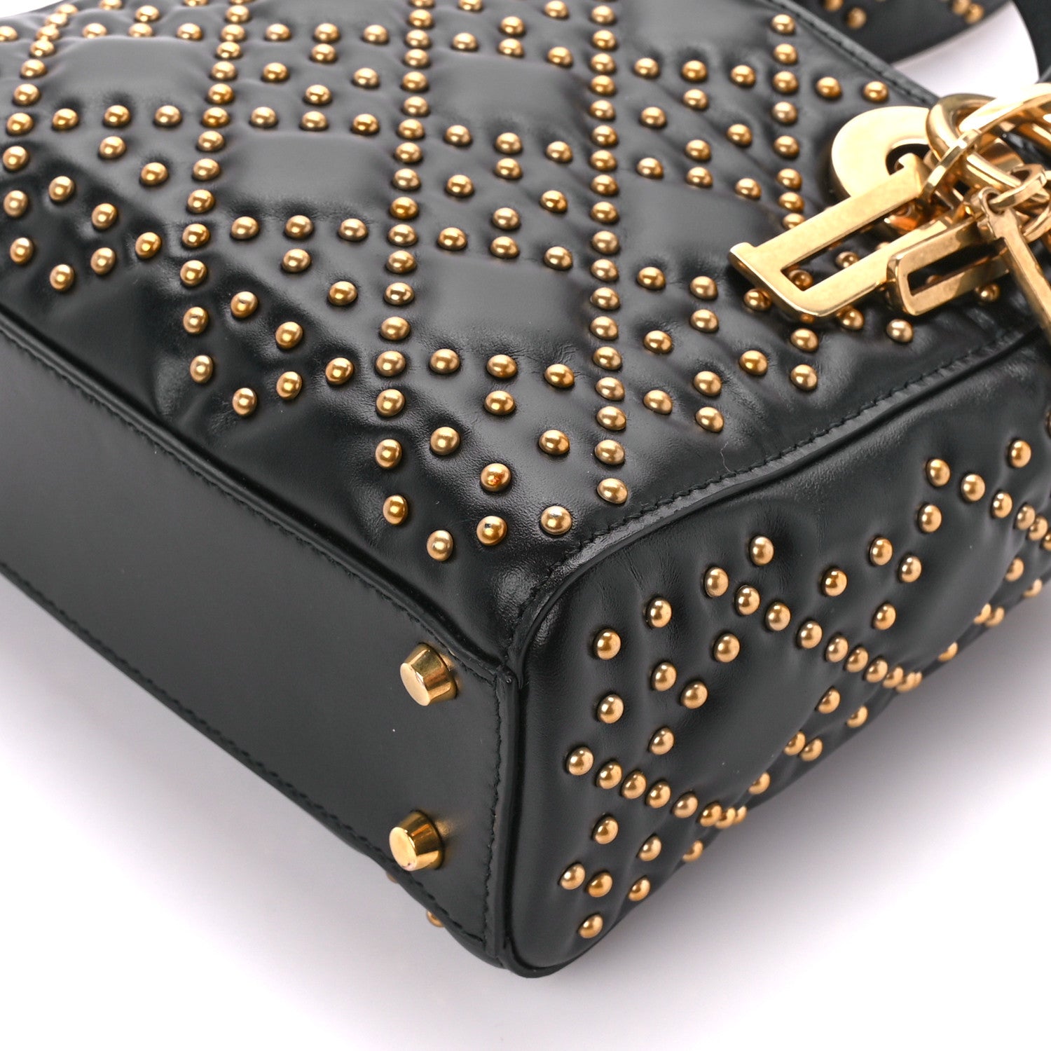 Christian Dior Lambskin Studded Mini Supple Lady Dior Black 10 of 11