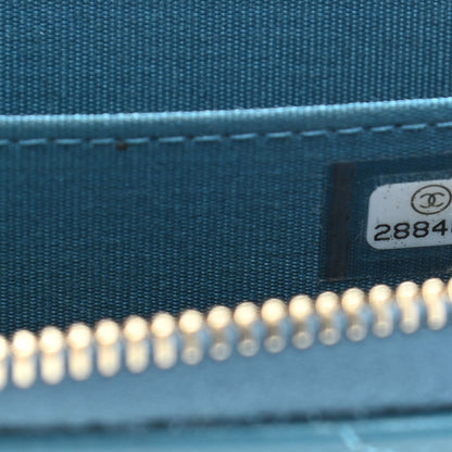 Chanel Goatskin Quilted Chanel 19 Zip Around Coin Purse Wallet Turquoise 7 of 9