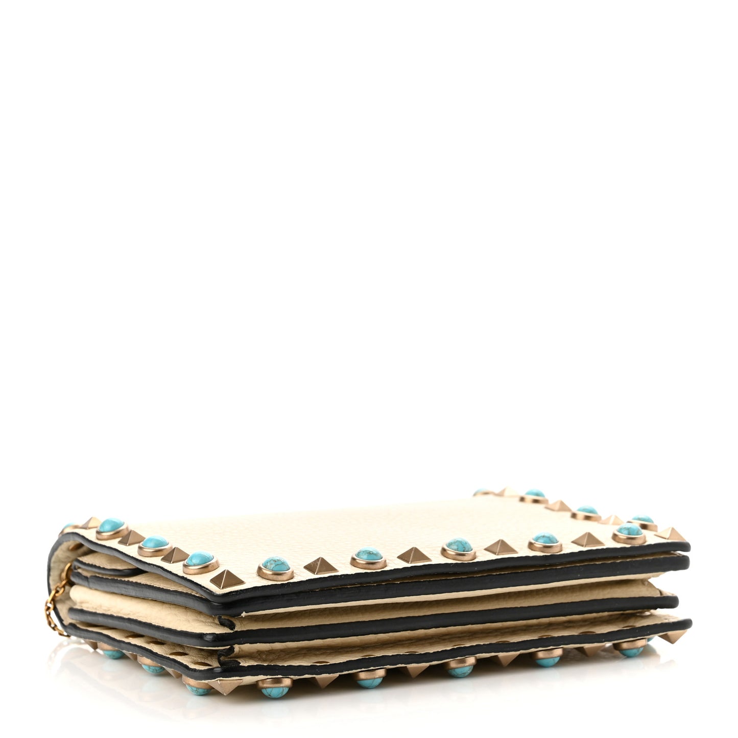 Grained Calfskin Rockstud Rolling Wallet on Chain Light Ivory