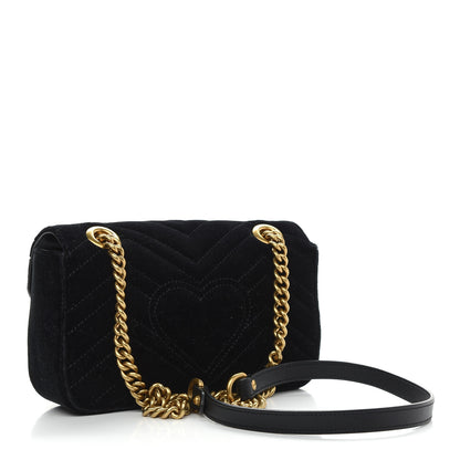 Gucci Velvet Matelasse Mini GG Marmont Shoulder Bag Black 3 of 10