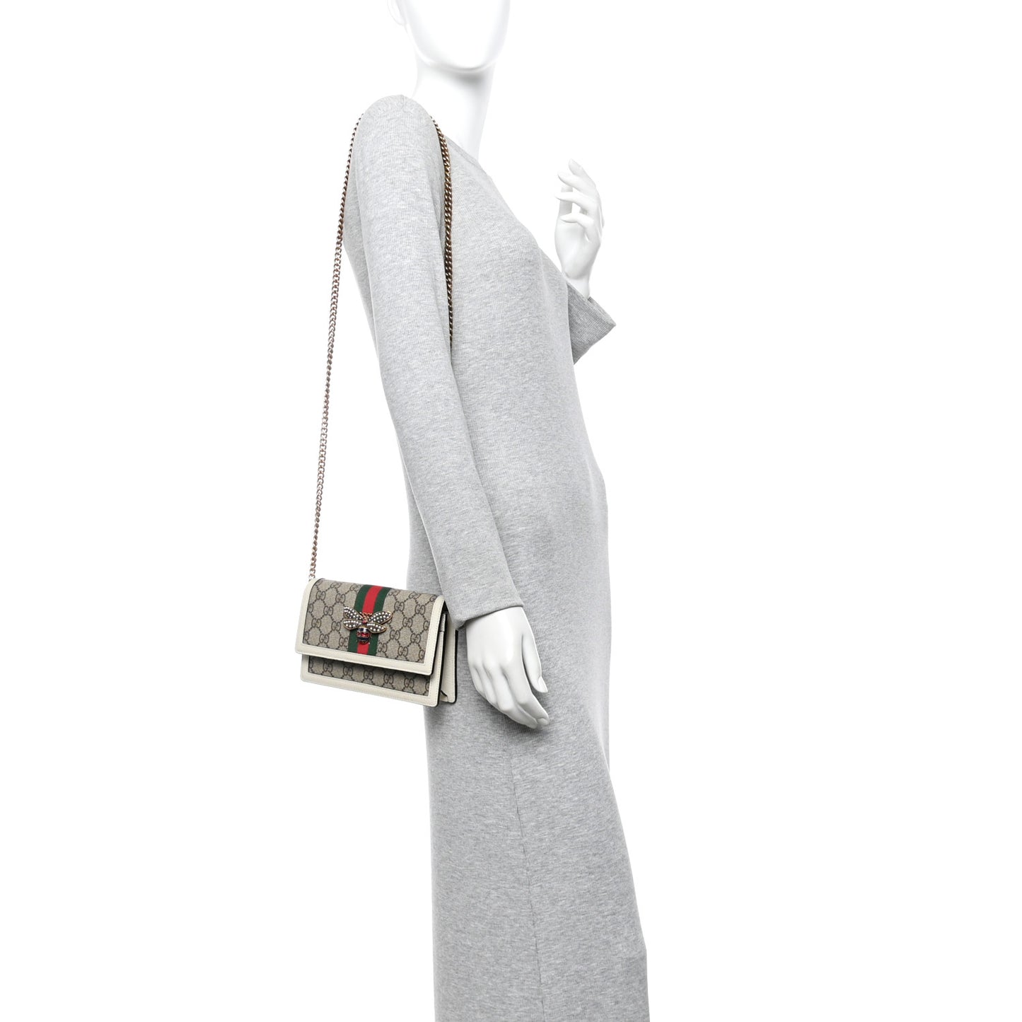 GG Supreme Monogram Web Queen Margaret Chain Wallet White