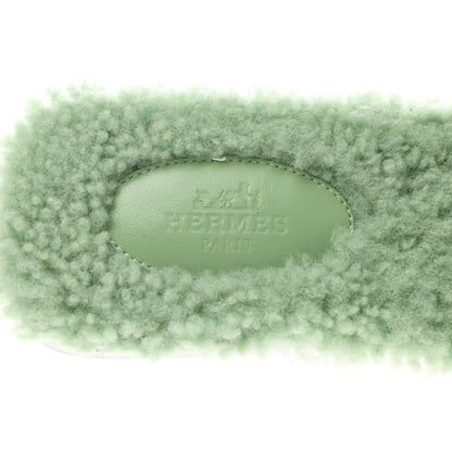 Hermes Woolskin Oran Sandals 39 Vert D’Eau 6 of 8