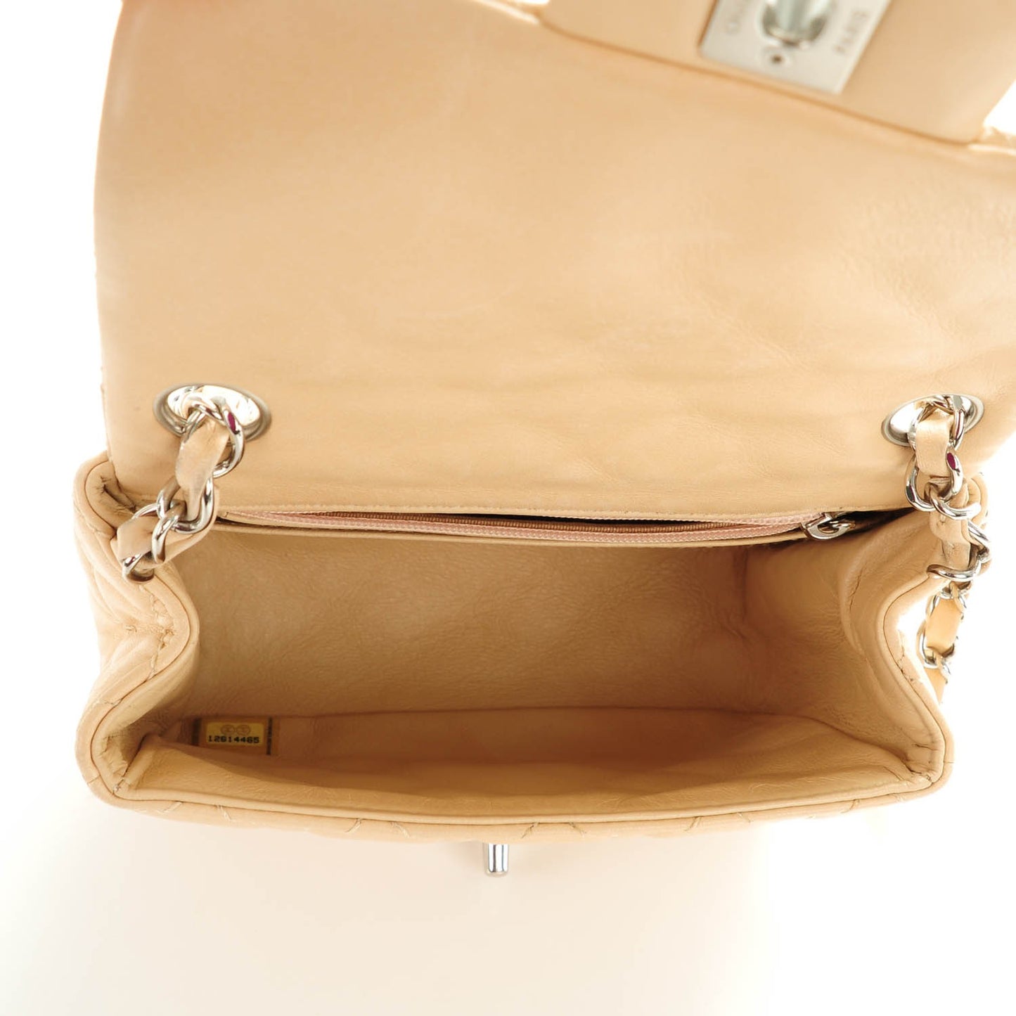 Lambskin Quilted Mini Square Flap Beige Clair