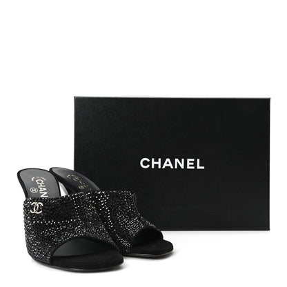 Chanel Crystal Strass CC Mules Sandals 36.5 Black 10 of 10