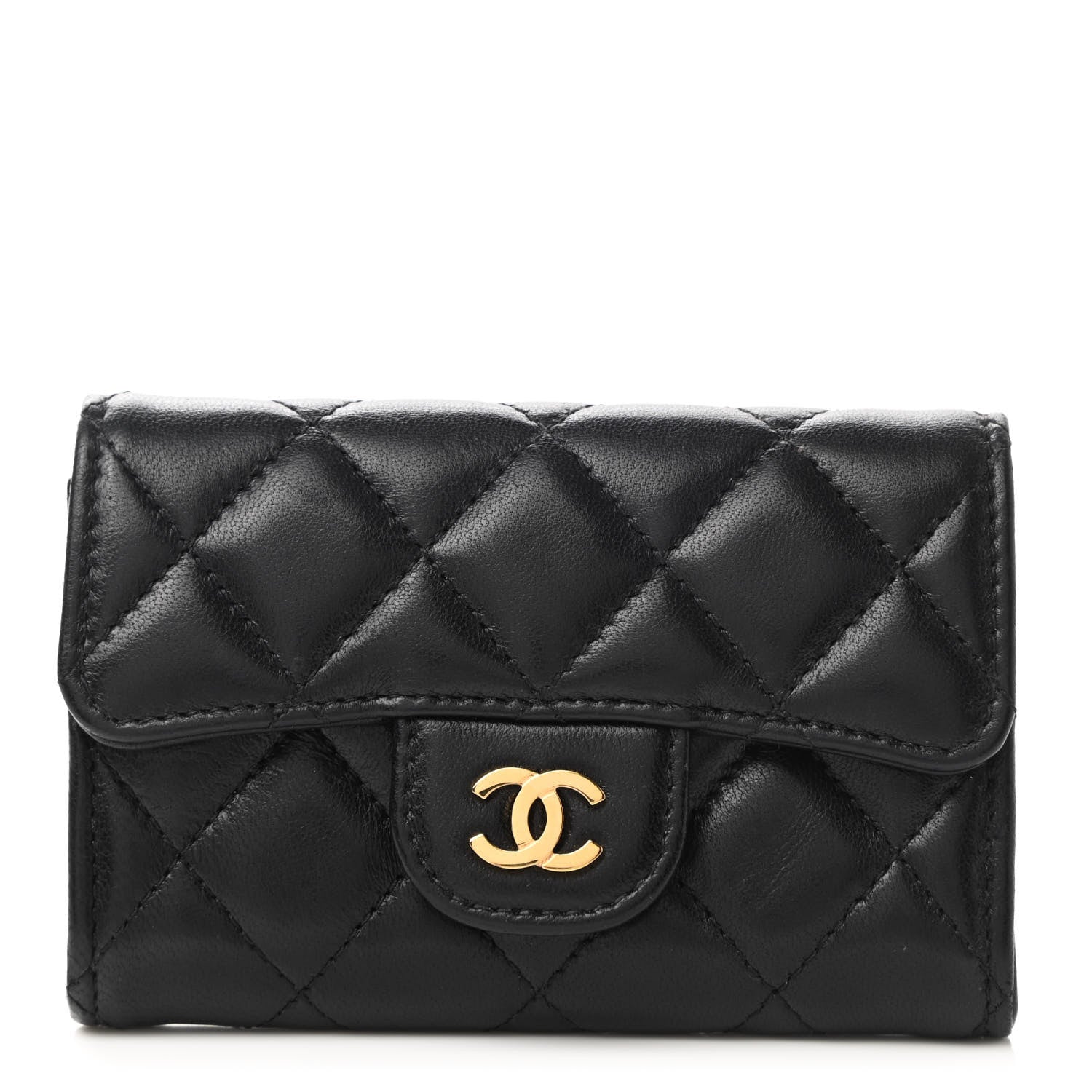 Chanel Lambskin Quilted Flap Card Holder Wallet Black 1 of 9