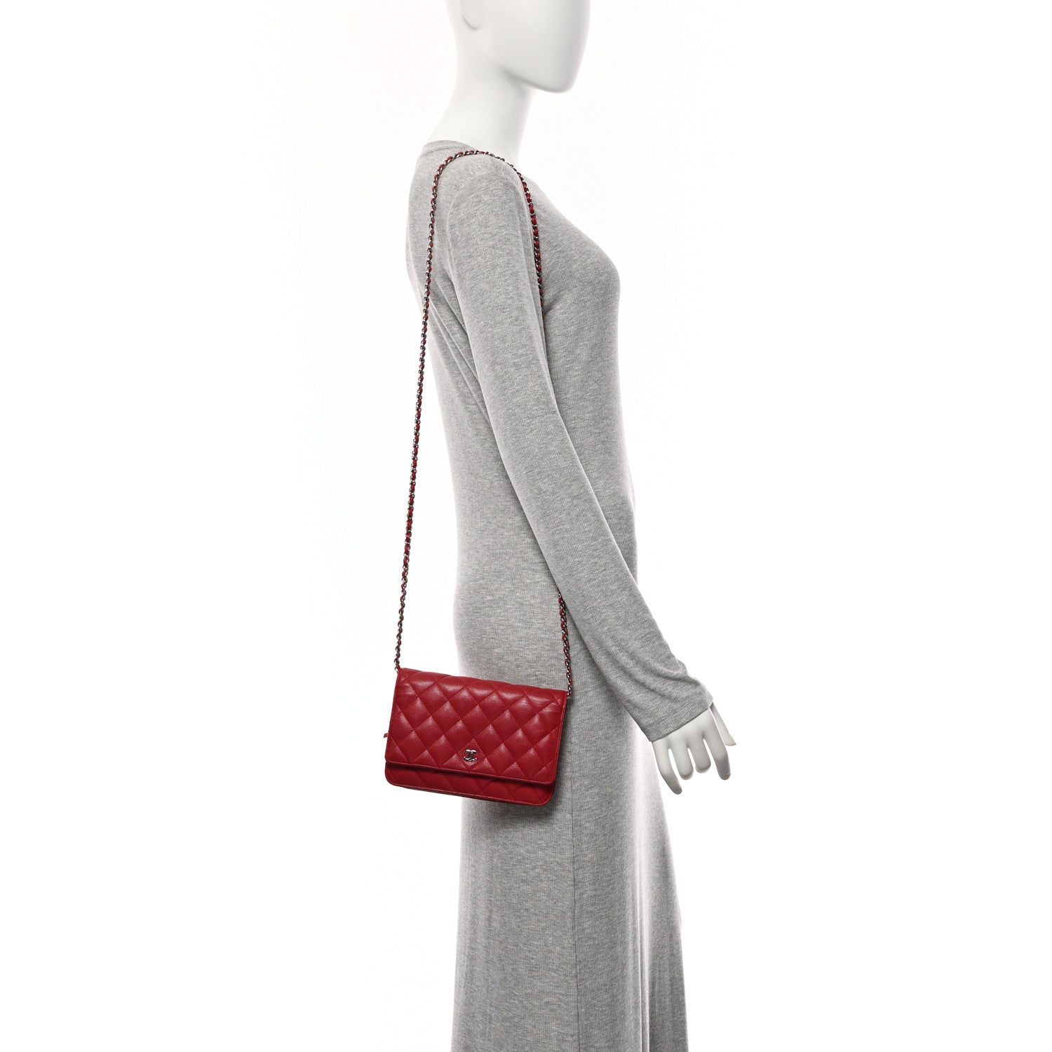 Chanel Caviar Quilted Wallet on Chain WOC Red 2 of 10