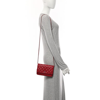 Chanel Caviar Quilted Wallet on Chain WOC Red 2 of 10