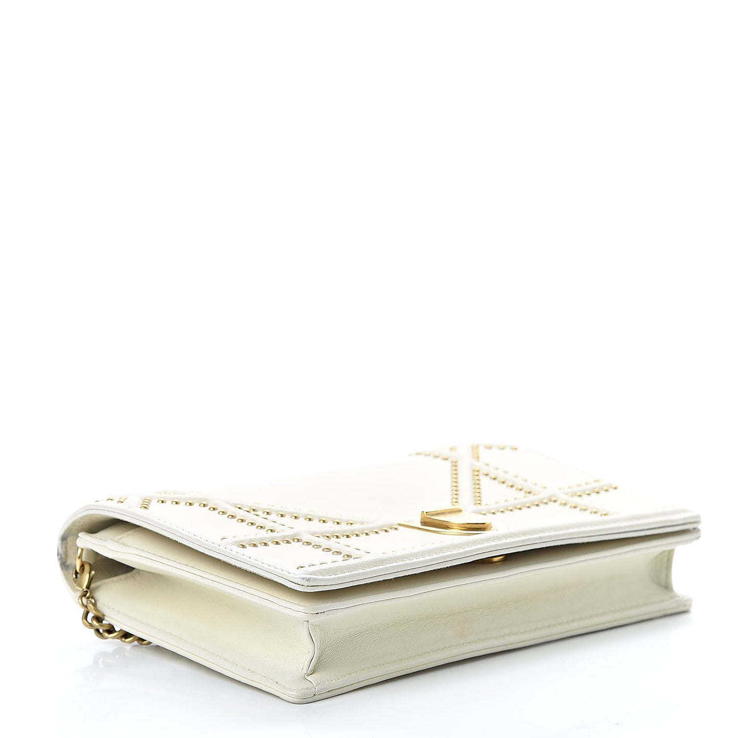 Calfskin Studded Diorama Wallet on Chain Pouch Off White