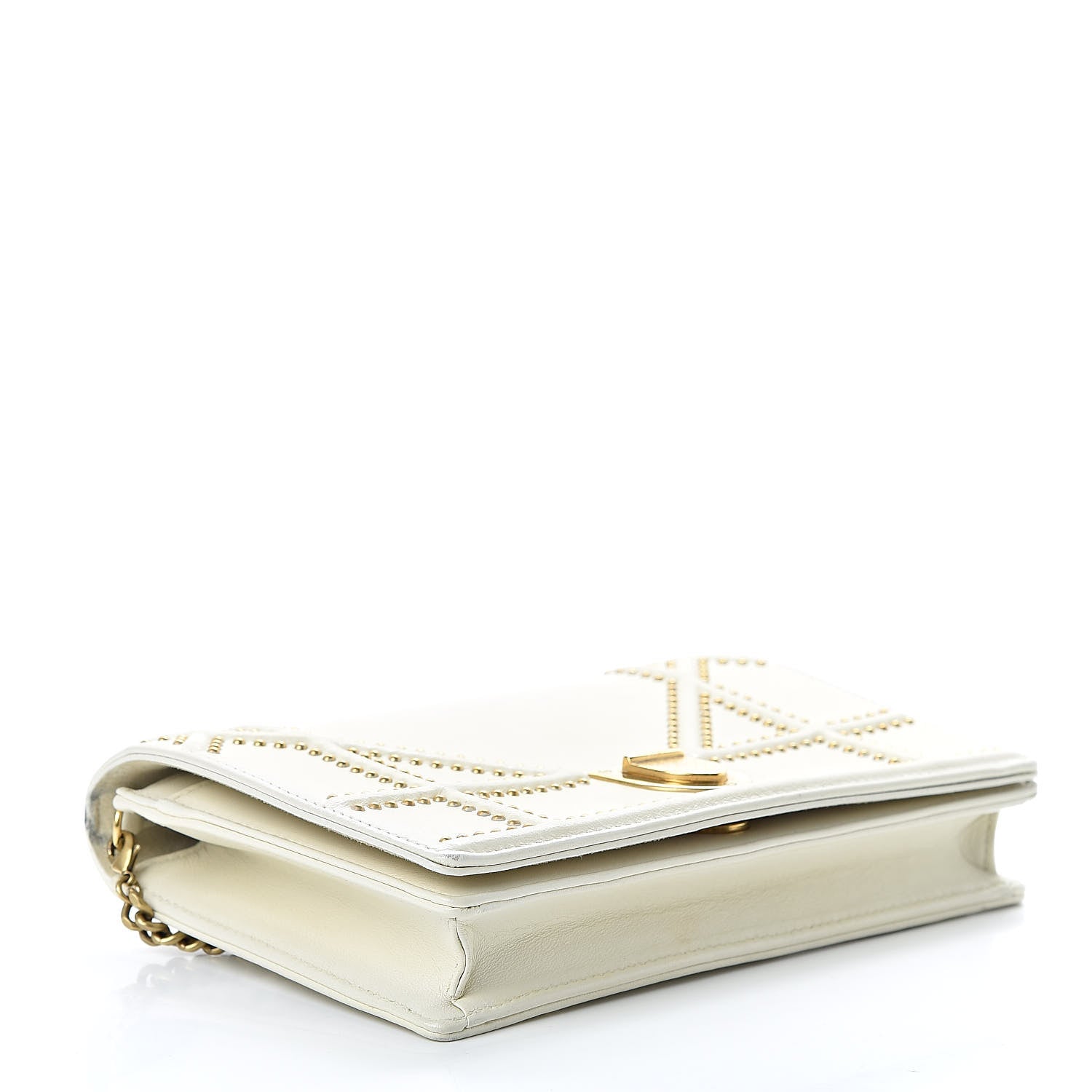 Christian Dior Calfskin Studded Diorama Wallet on Chain Pouch Off White 4 of 18