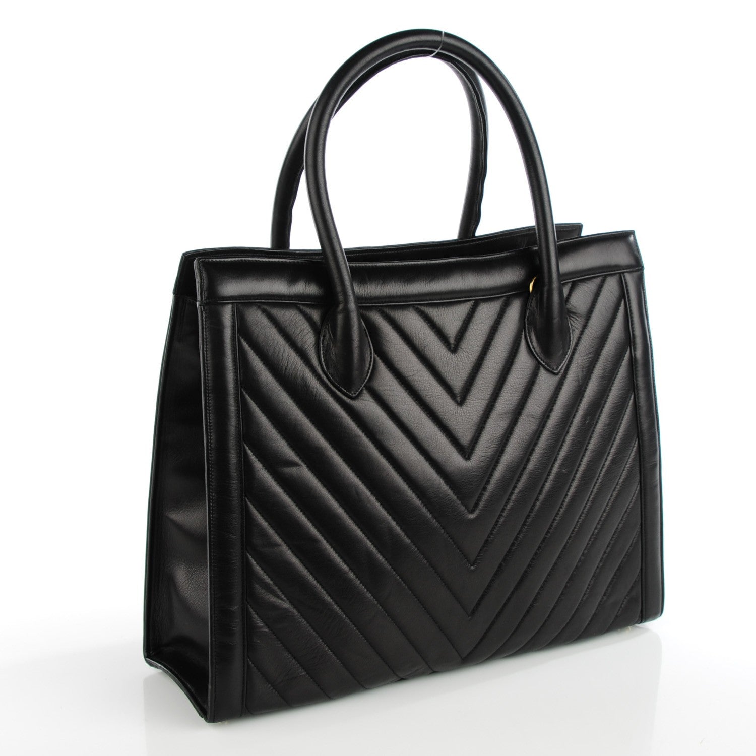 Chanel Lambskin Chevron Top Handle Bag Black 3 of 7