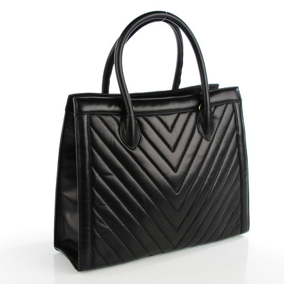 Chanel Lambskin Chevron Top Handle Bag Black 3 of 7
