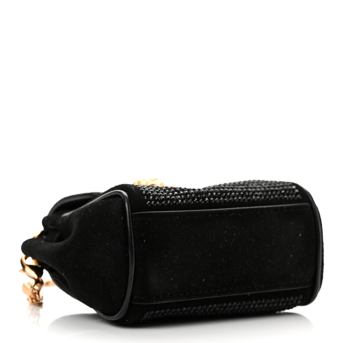Suede Crystal Studded Micro La Medusa Bag Black