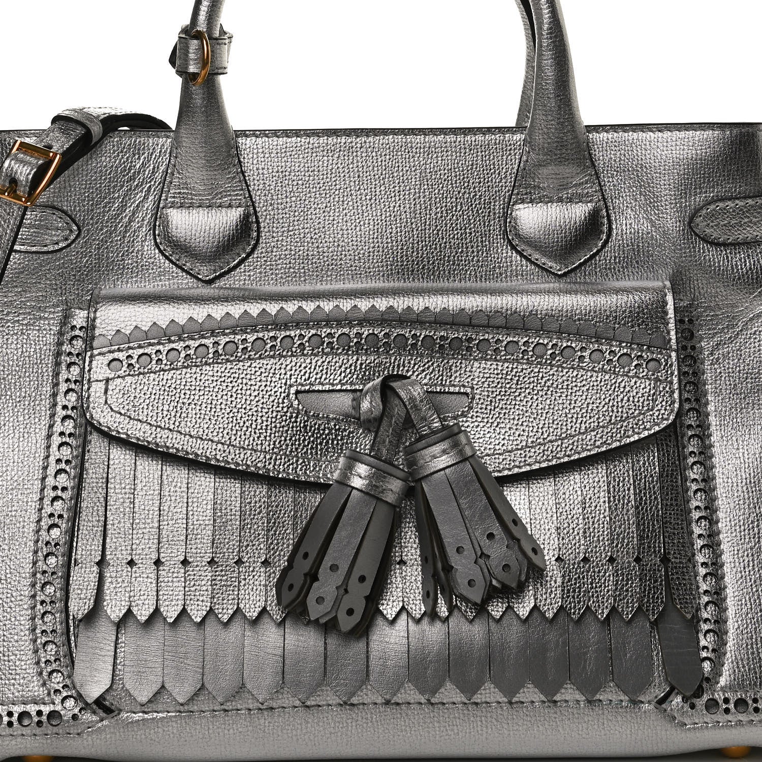 Burberry Metallic Calfskin Broguing Medium Banner Tote Silver 10 of 10