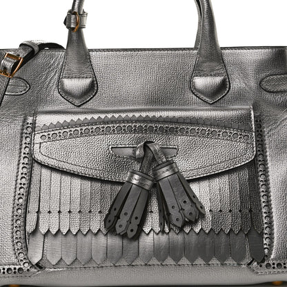 Burberry Metallic Calfskin Broguing Medium Banner Tote Silver 10 of 10