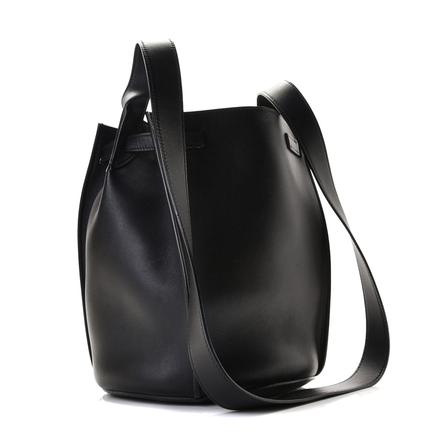 Smooth Calfskin Long Strap Big Bucket Bag Black