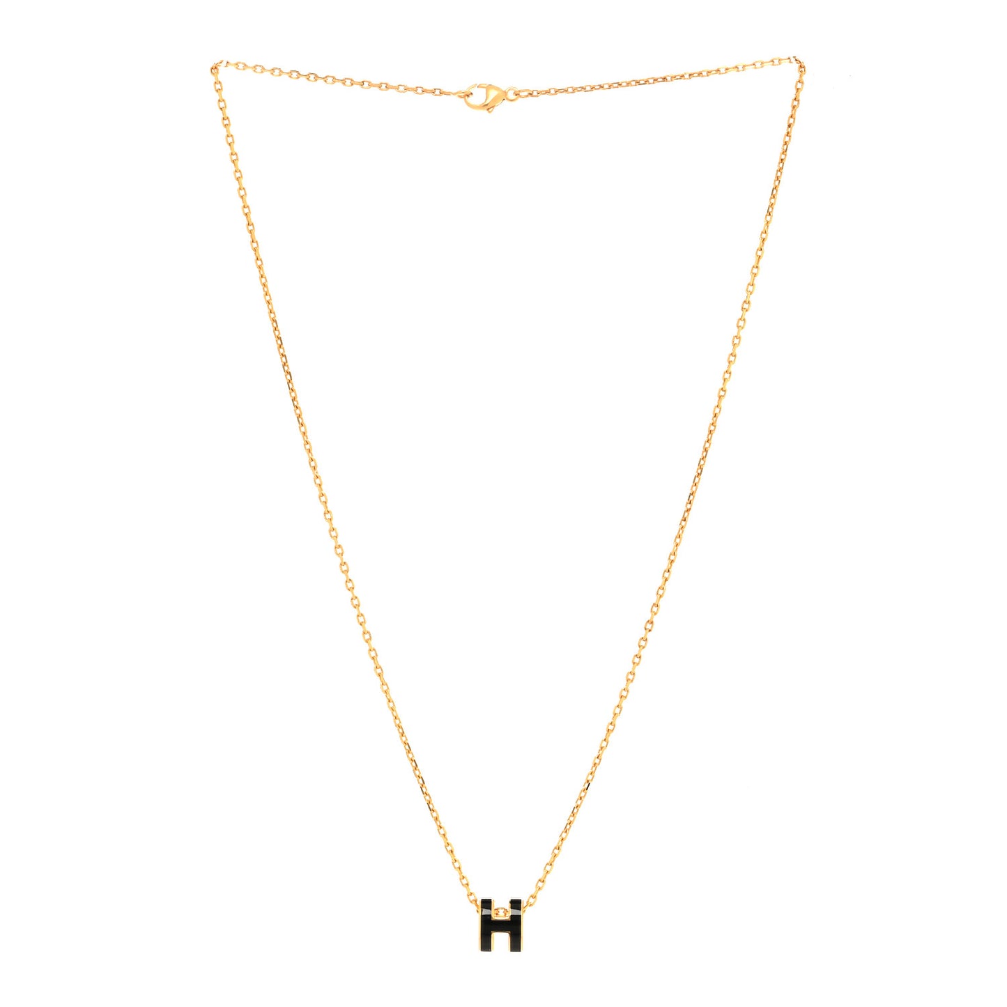 Lacquered Gold Mini Pop H Pendant Necklace Black