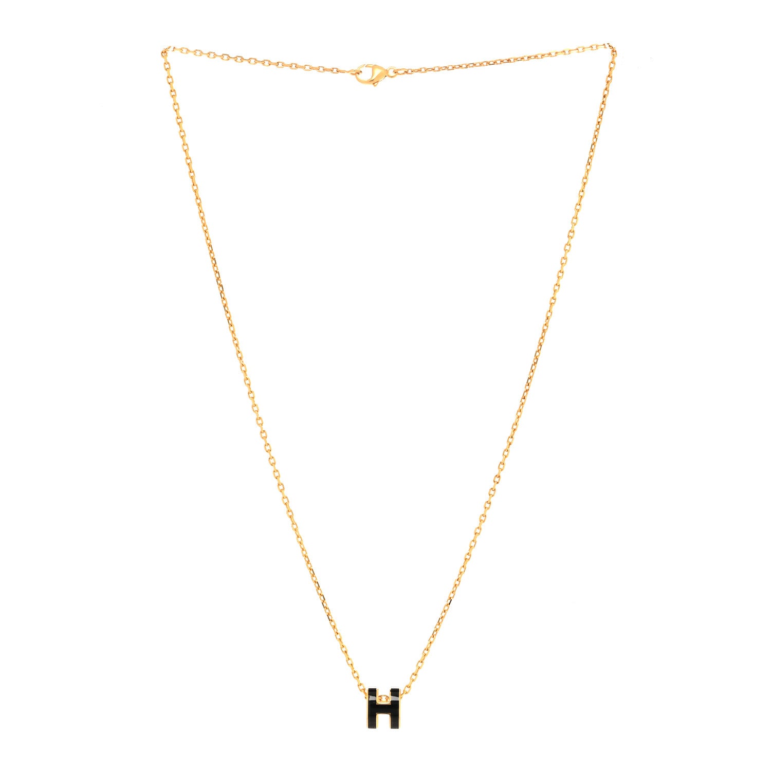 Hermes Lacquered Gold Mini Pop H Pendant Necklace Black 3 of 6